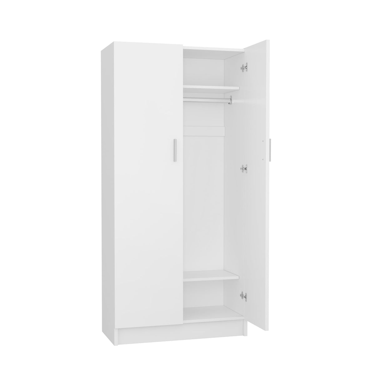 2 Door Wardrobe Closet Storage Cupboard, with Rail and Shelves Bedroom Armoires