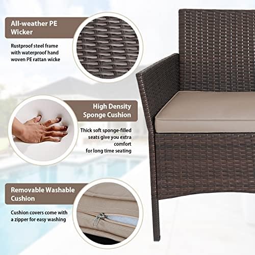 3-Piece Wicker Outdoor Patio Furniture Set - Conversation for Patio, Garden & Porch