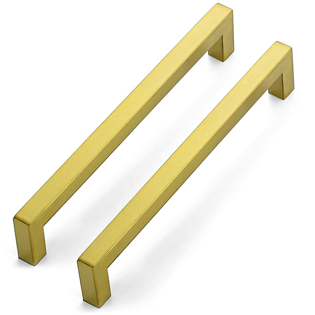 Brushed Brass Kitchen Square Cabinet Handles 7-1/2 Inch 10 Pack