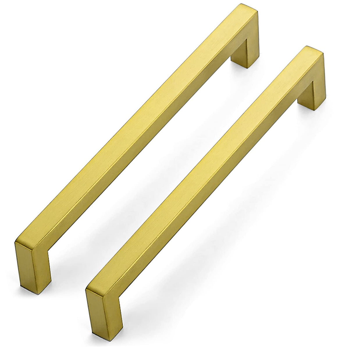Brushed Brass Kitchen Square Cabinet Handles 7-1/2 Inch 10 Pack