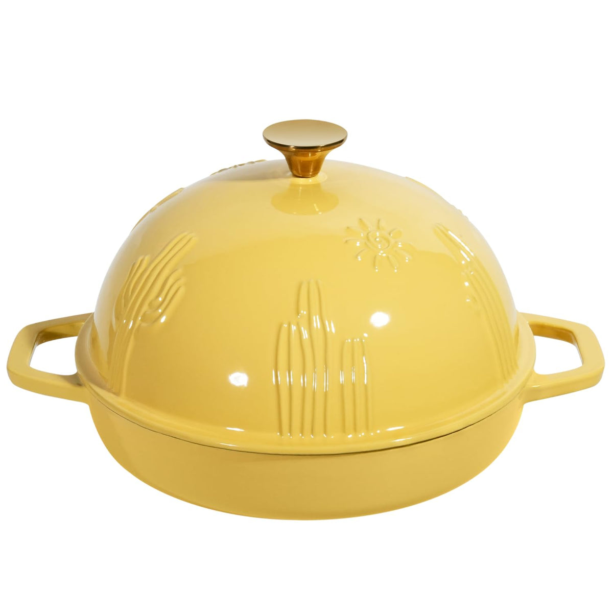Cast Iron Bread Oven With Cloche Lid for Baking - Yellow Enameled Dutch Oven With Dome Lid for Sourdough - 5 qt