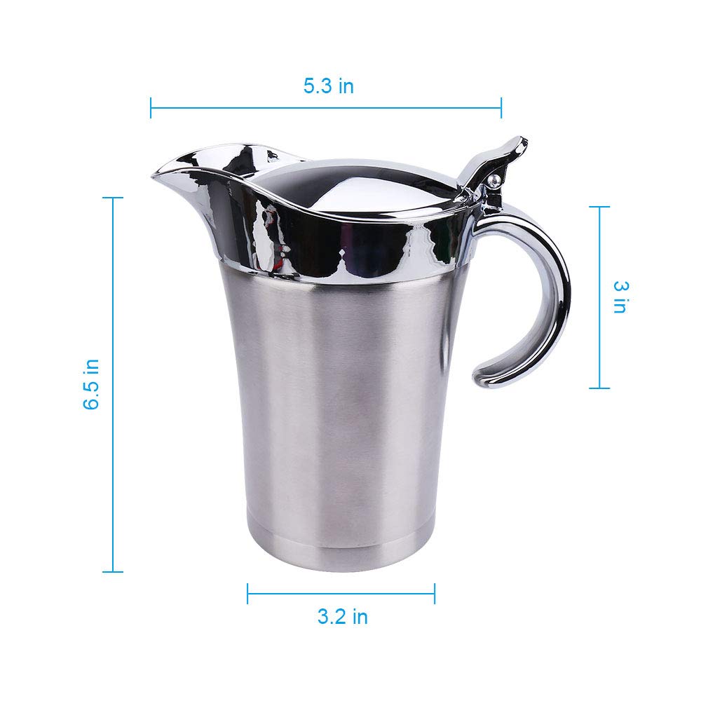 Stainless Steel Gravy Boat Sauce Jug with Lid, 26oz Double Wall Insulated, Storage for Gravy or Cream, Used at Home &