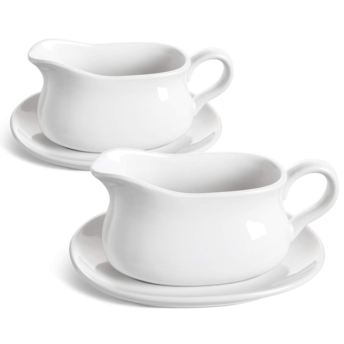 17oz Gravy Boat with Saucer Stand, Set of 2, Ceramic Sauce Boat with Tray for Salad Dressings, Creamer, Broth, Black