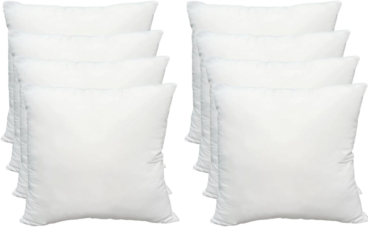 Luxury Throw Pillow Inserts, 18 x 18 inches Hypoallergenic Ultra Soft White Polyester Microfiber Durable - Set of 8