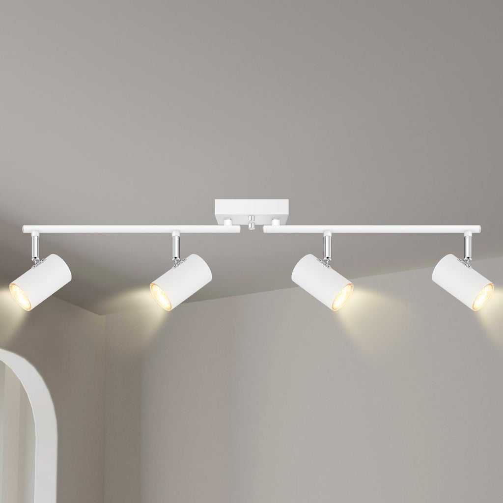 4 Light Track Lighting Fixtures Ceiling, Matte White Track Lights Ceiling with Flexibly Rotatable Light Heads, Modern