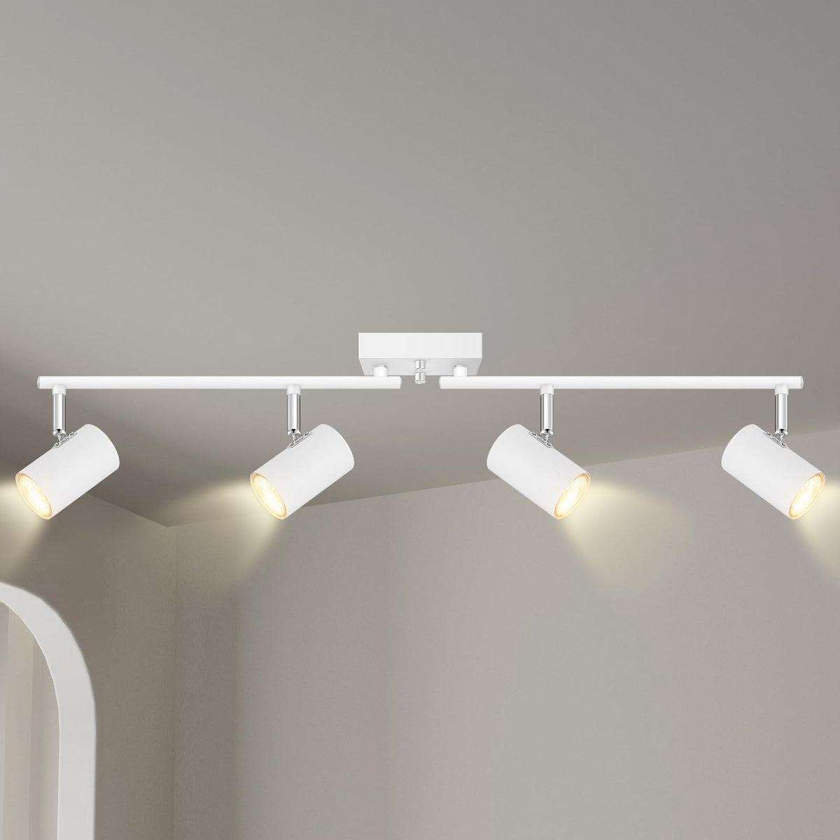 4 Light Track Lighting Fixtures Ceiling, Matte White Track Lights Ceiling with Flexibly Rotatable Light Heads, Modern