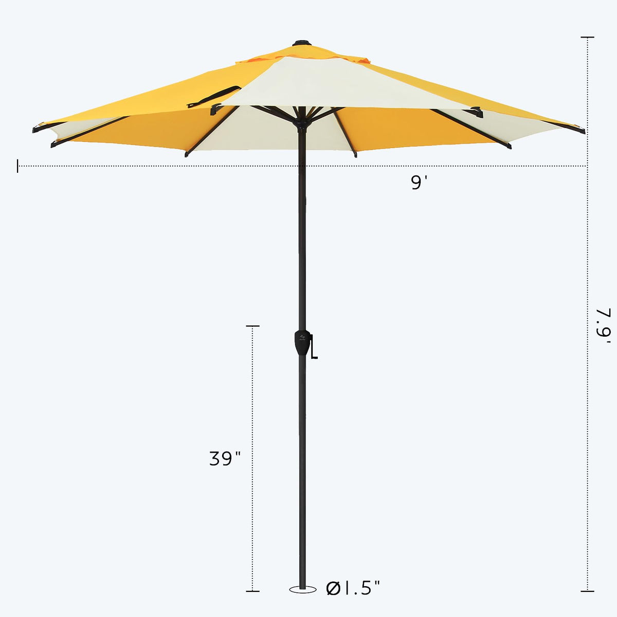 9FT Lyon Outdoor Patio Umbrella Outdoor Table Umbrella with Crank Market Umbrella 8 Sturdy Ribs UV Protection
