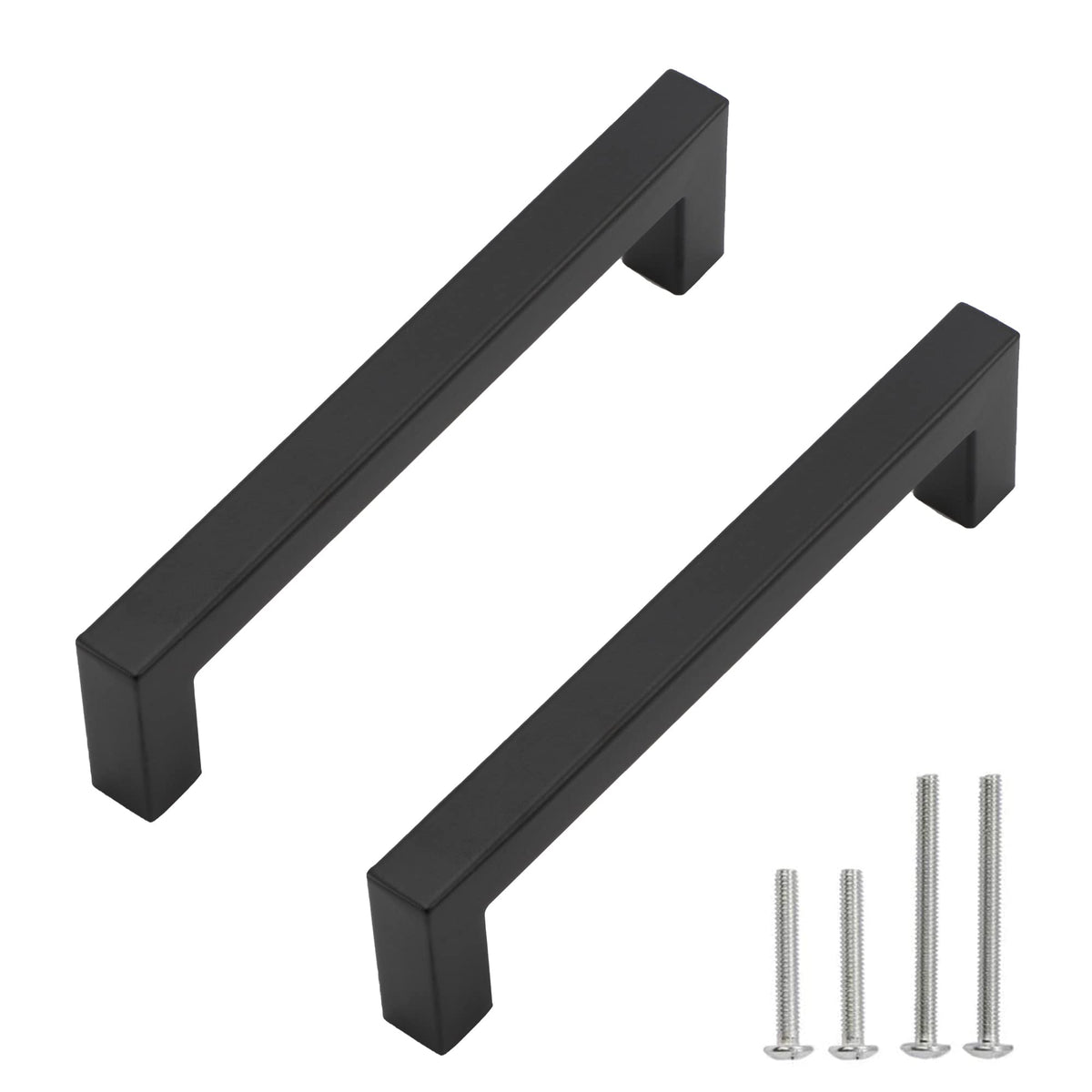 5 Pack 6-1/4 Inch Matte Black Cabinet Pulls, Square Drawer Handles