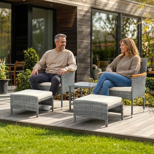 5-Piece Wicker Outdoor Patio Furniture Set - Bistro | Gray for Patio, Garden & Porch