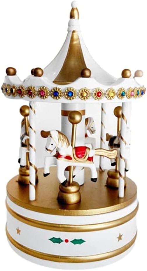 Wooden Classic Musical Carousel Music Box Cute Christmas Decorations (Color : C Size (A