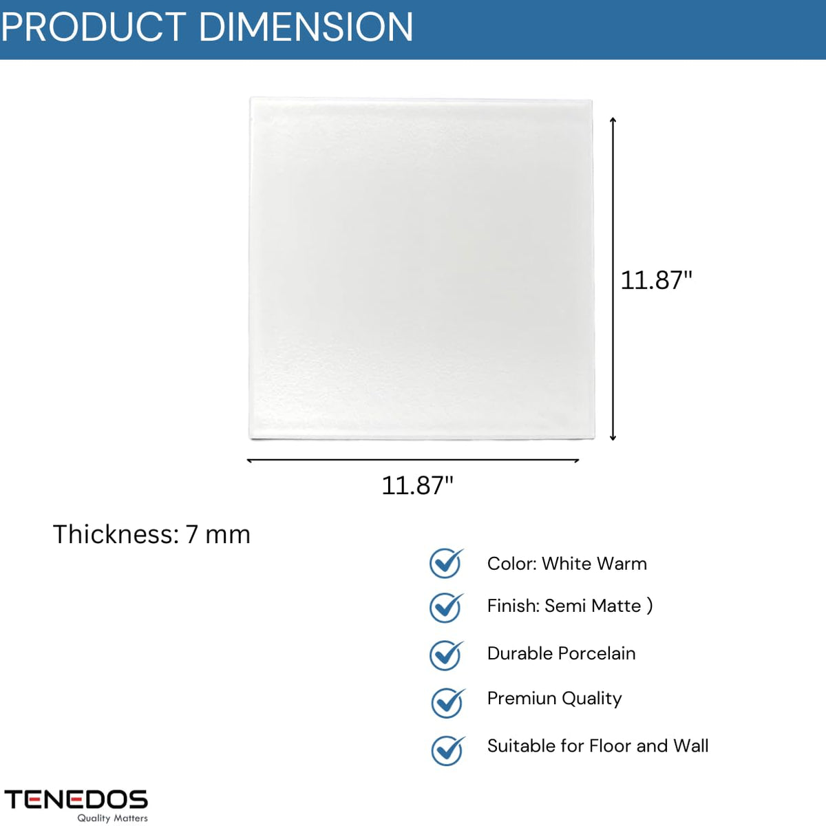12x12 White Porcelain Floor and Wall Tile - Semi-Matte Glazed Finish Backsplash, Bathroom Shower, Flooring (1 Piece