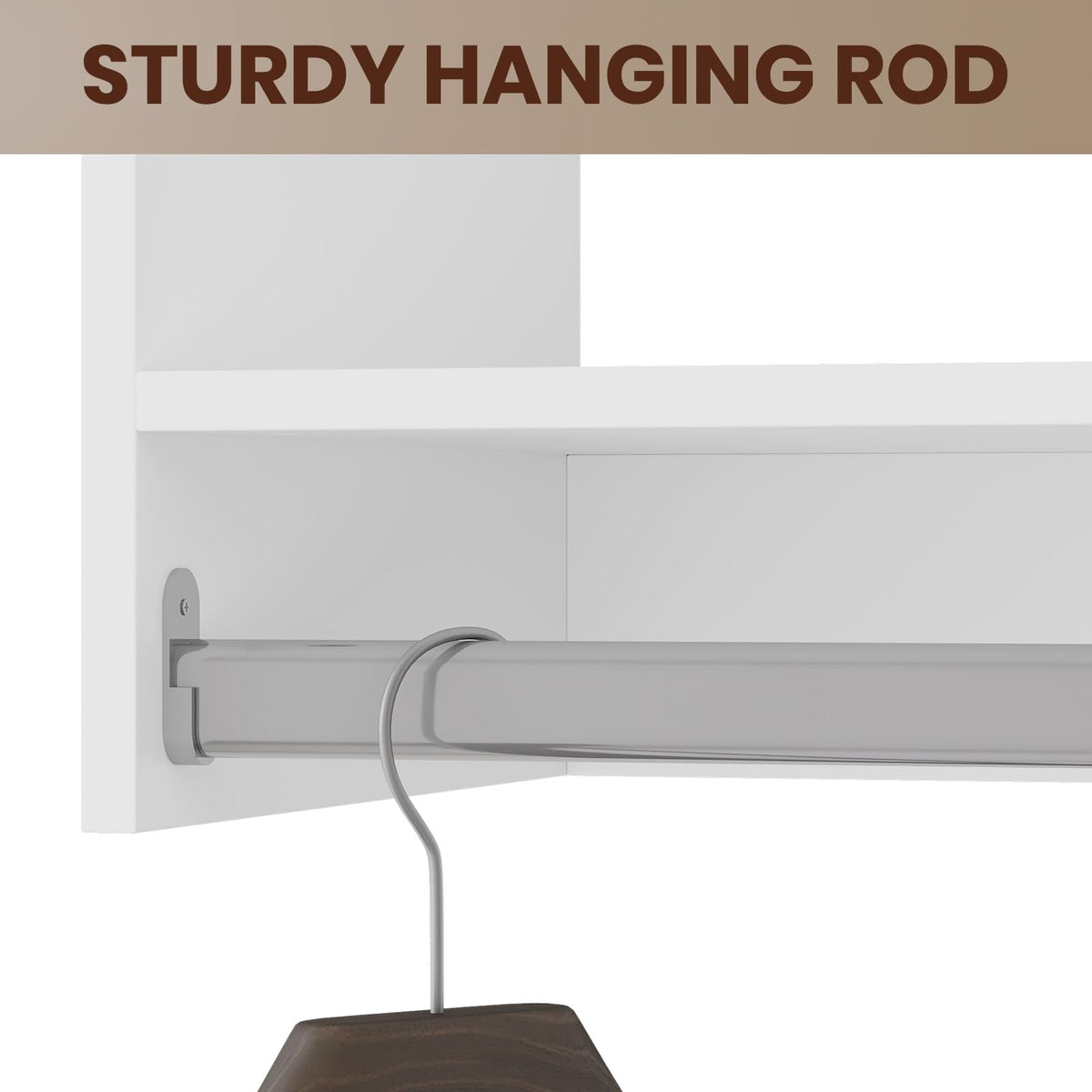 Modular Closet System, 52" Wall-Mounted Closet Organizer with Hanging Rods and Shelves, Wooden Tower for Walk-In