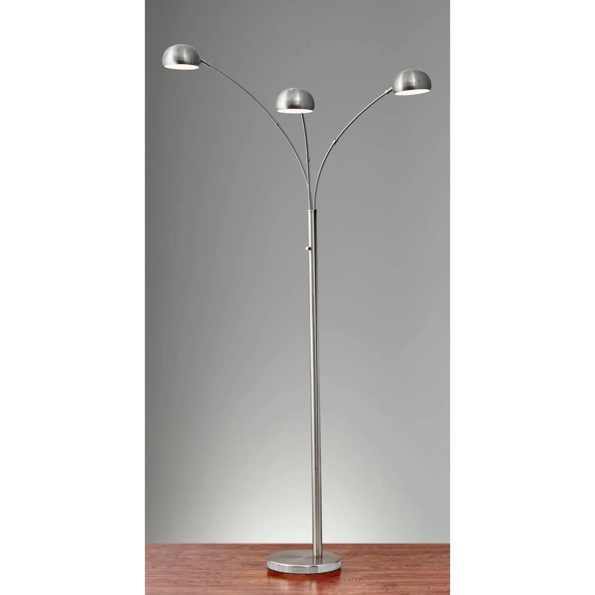 Inspired Arco Style 5118-22 Domino Arc Lamp, 84 in, 3 x S11 Shape Bulbs E17 Intermediate Socket, Brushed Steel, 1 Floor Lamp