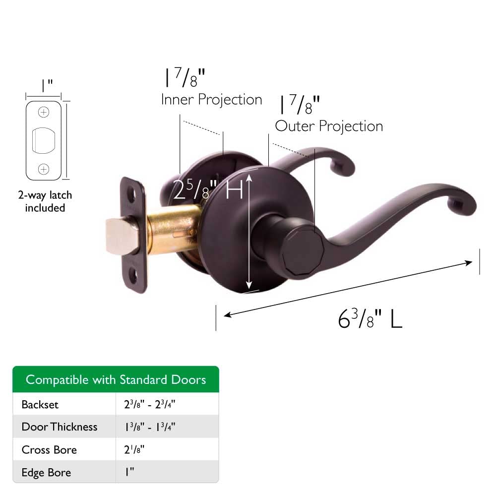 Scroll Passage Door Lever, Matte Black