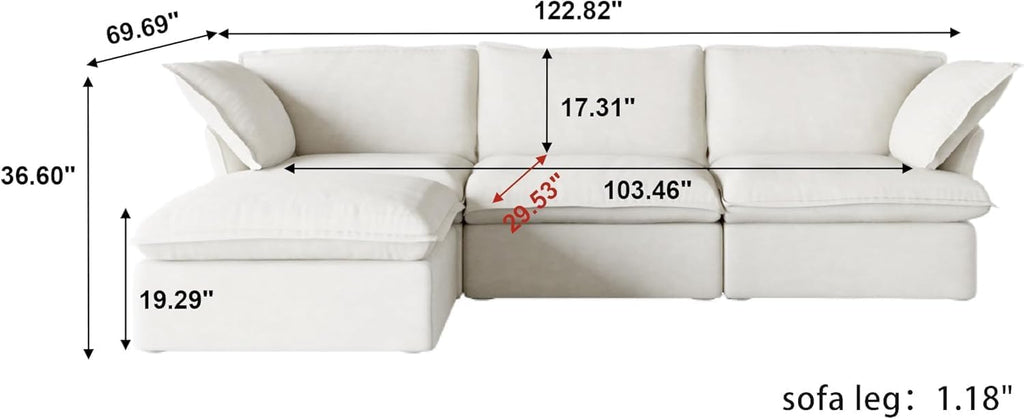 L-Shaped Sectional Couches, Comfy Modular Sectional Couch, Cushion Covers Removable, Two Corners and A Middle, Sofas Furniture for Living Room, White