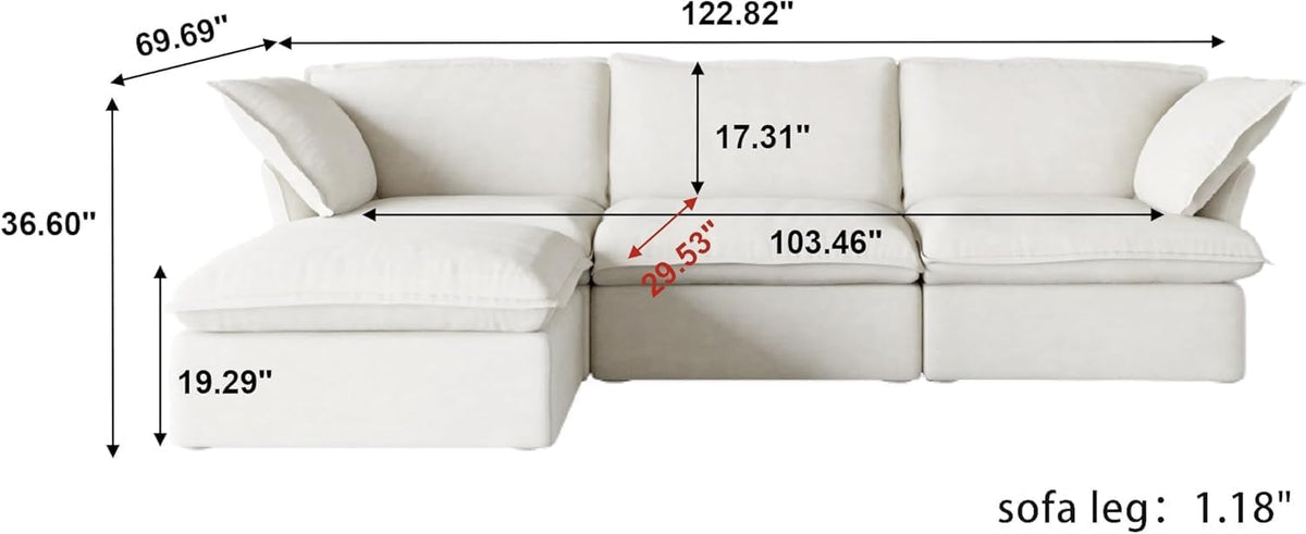 L-Shaped Sectional Couches, Comfy Modular Sectional Couch, Cushion Covers Removable, Two Corners and A Middle, Sofas Furniture for Living Room, White