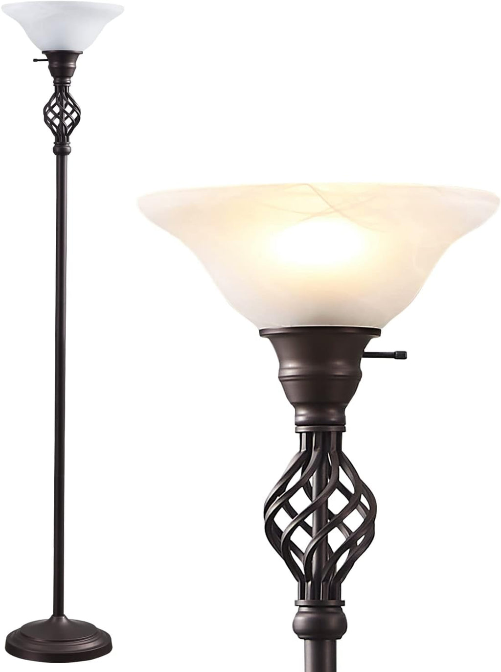 Torchiere Floor Lamp, LED Standing Reading Light with Glass Shade Corner Bedroom Home Office,Bulbs Included (Red Brown