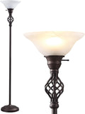 Torchiere Floor Lamp, LED Standing Reading Light with Glass Shade Corner Bedroom Home Office,Bulbs Included (Red Brown