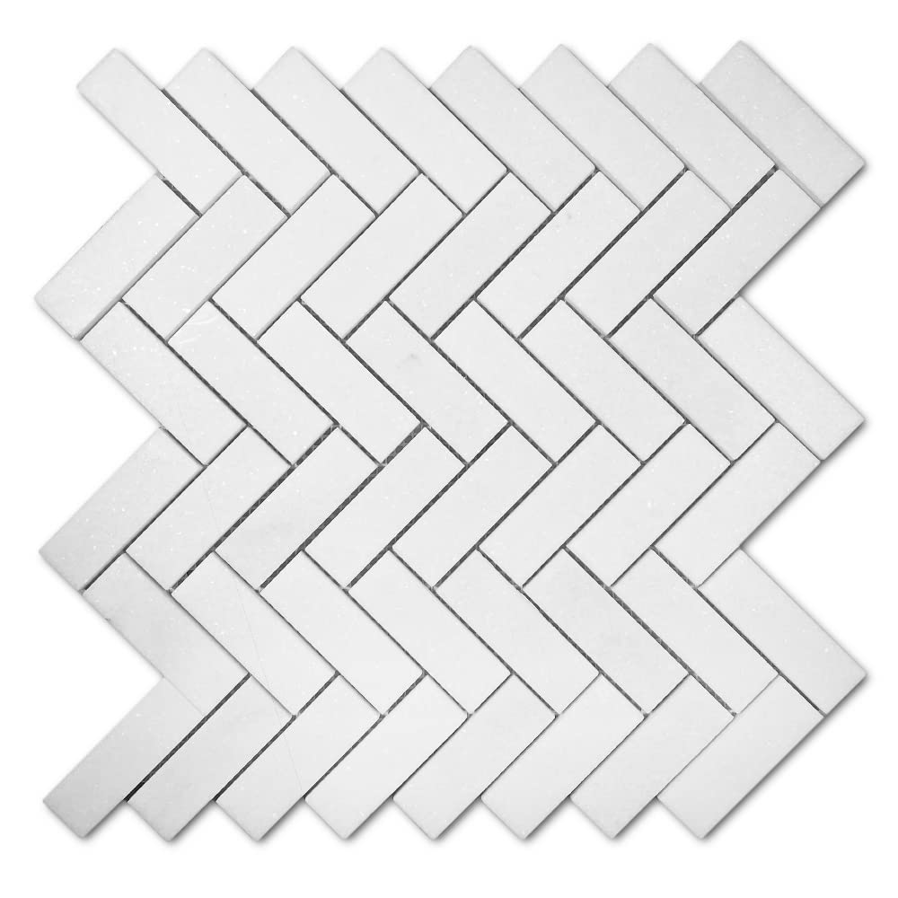 Thassos White Marble 1x3 Herringbone Mosaic Tile Honed Kitchen Bath Wall Floor Backsplash Shower (1 Sheet)