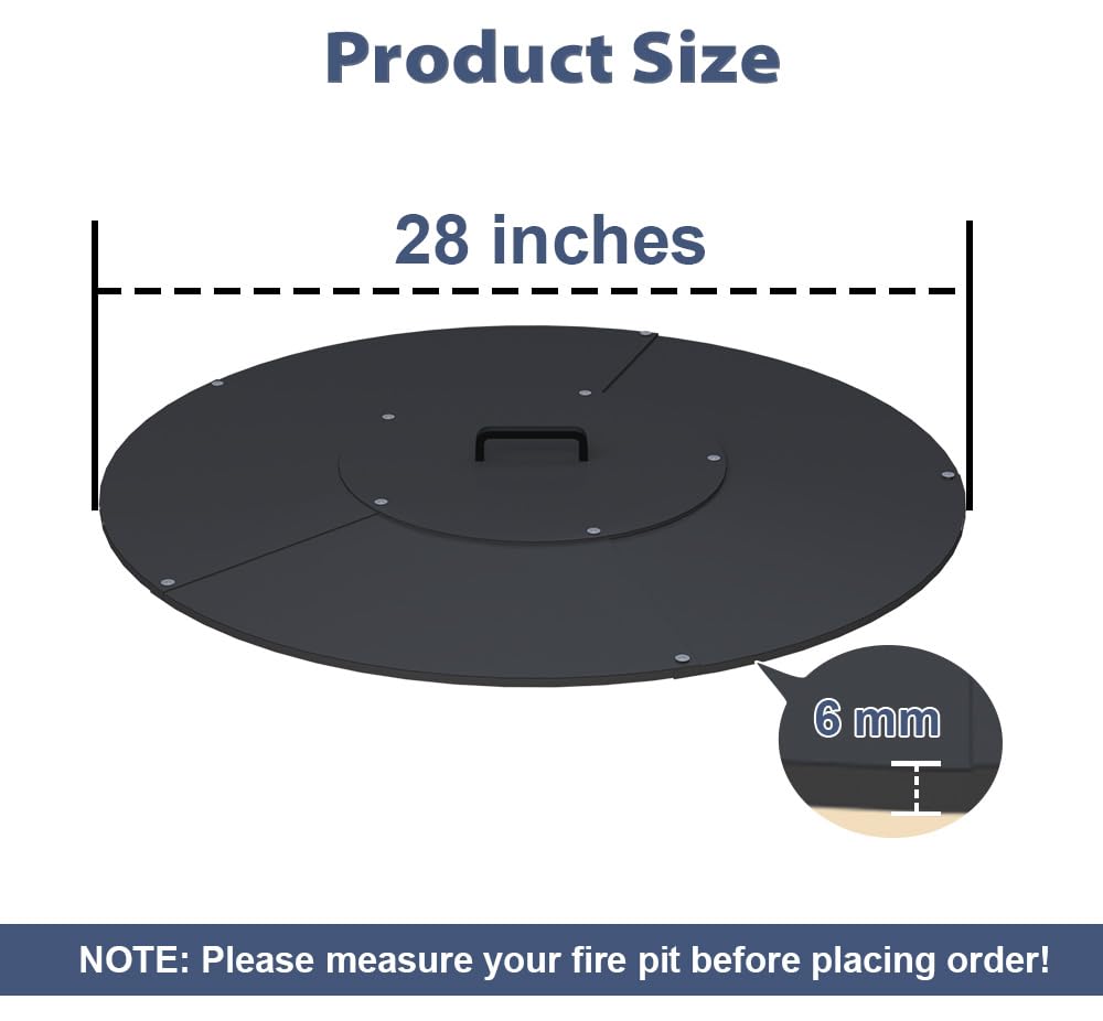 24" Round Fire Pit Lid Fits for Bonfire Pits up to 22", Metal Cover with Handle, All-Weather Resistance Outdoor