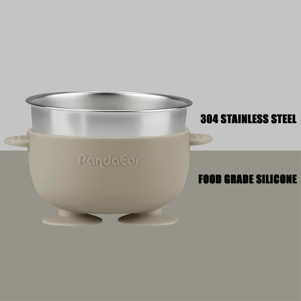 3 Pack Stainless Steel Suction Baby Bowls & 3 Baby Feeding Spoons | Non-Slip Stay Put Bowls & Soft Silicone First