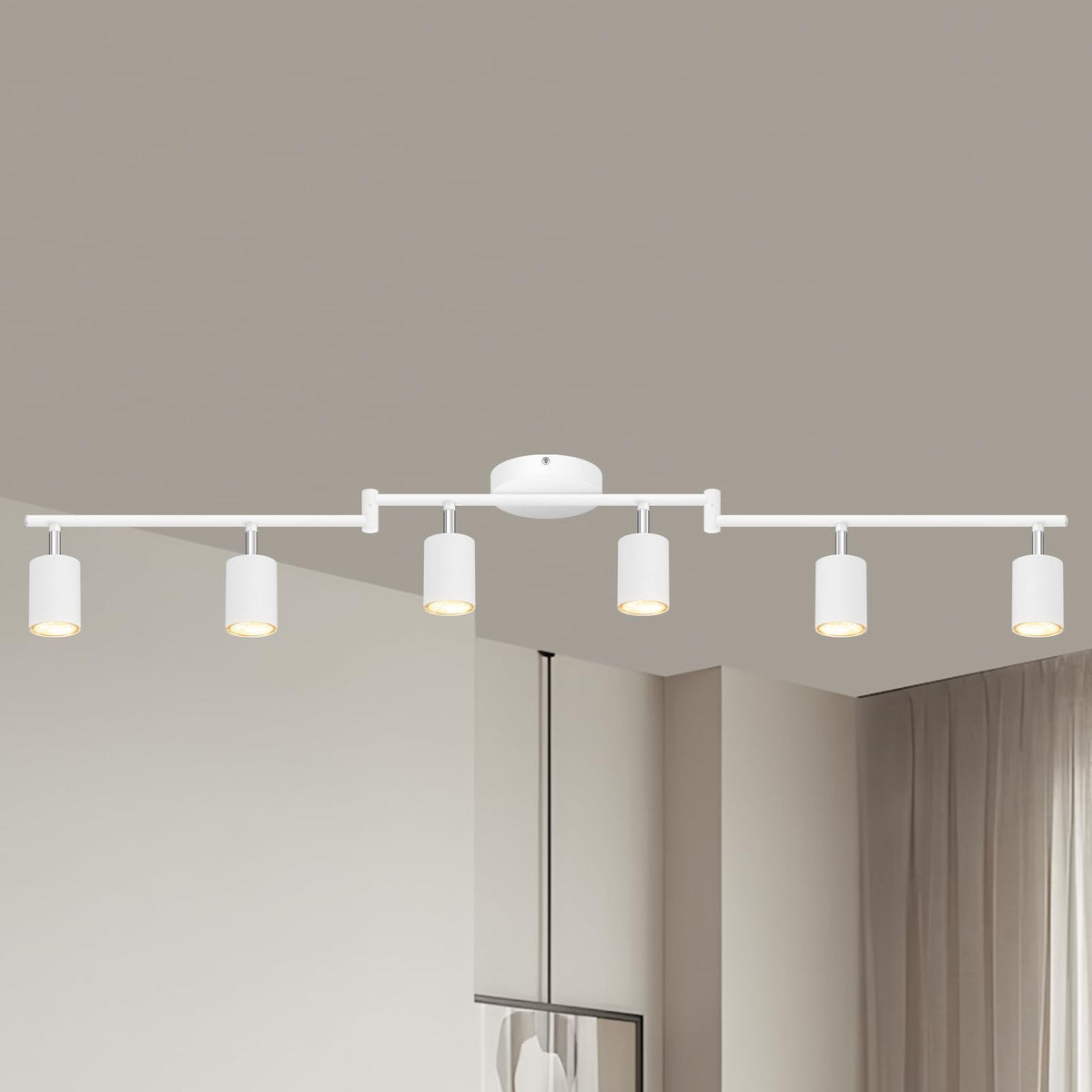 6 Light Track Lighting Fixtures Ceiling, Matte White Kichen Track Lighting Fixtures with Rotatable Light Heads