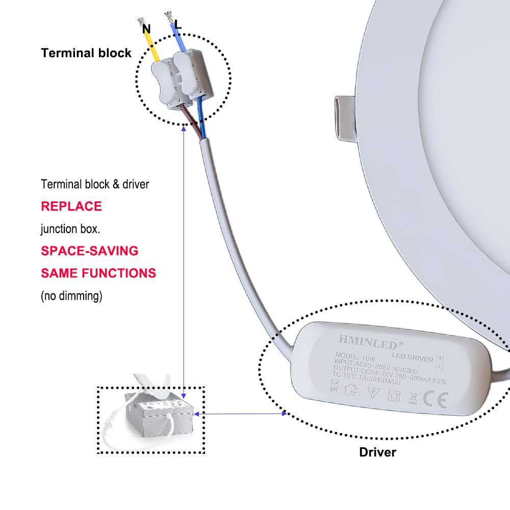 8 Inch 18Watt Ultra Thin Round LED Recessed Panel Spot Lighting, 140 Watt Retrofit Ceiling Downlight, 6500K Cool