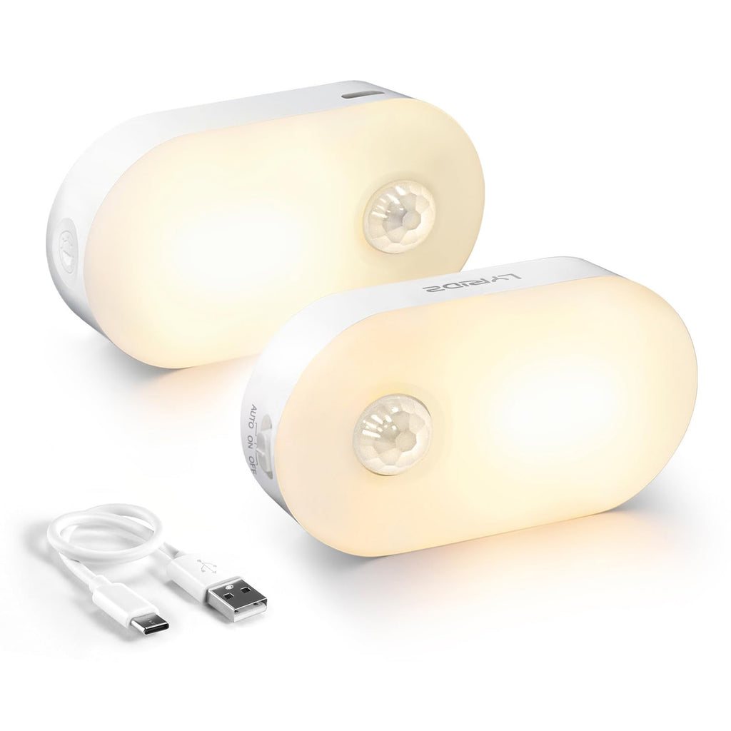 Rechargeable Battery Night Light with Motion Sensor, Portable Mini Warm White LED Stick-on Closet Light, Adjustable