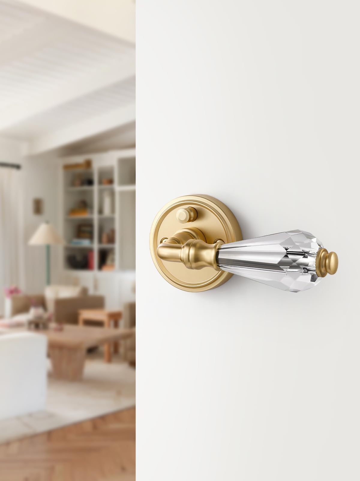 1 Pack Gold Glass Door Lever Privacy Crystal Door Levers Satin Brass Door Lever Interior Brushed Gold Door Handle