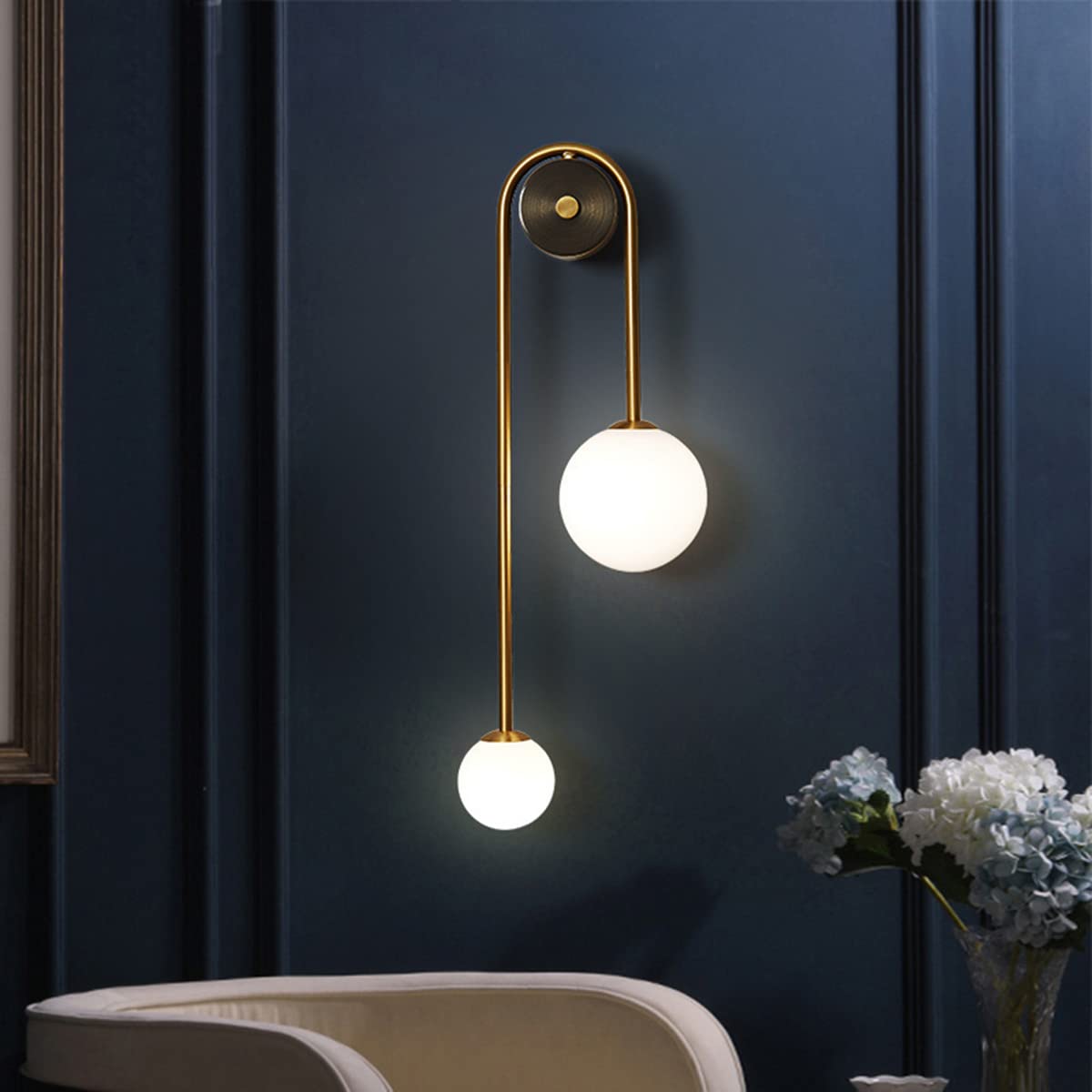 Modern Gold Wall Sconce Mid Century Gold Wall Lamp U-Shape Linear Wall Light with Milk Glass Shade Wall Lamp