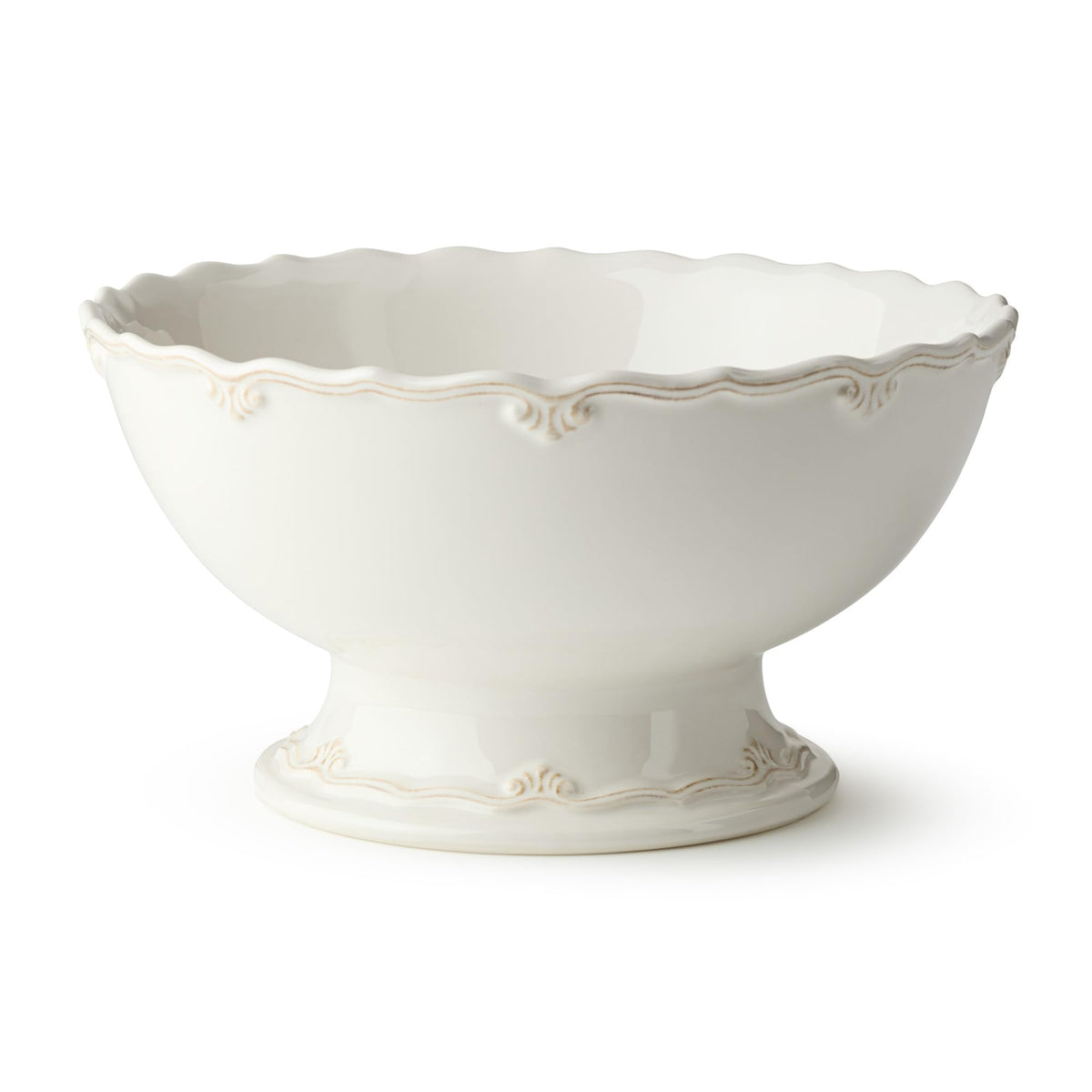 Heritage Scroll Footed Deep Bowl - 80 oz Stoneware Serving Bowl with Pedestal Base & Sculpted Ivory Scroll Rim