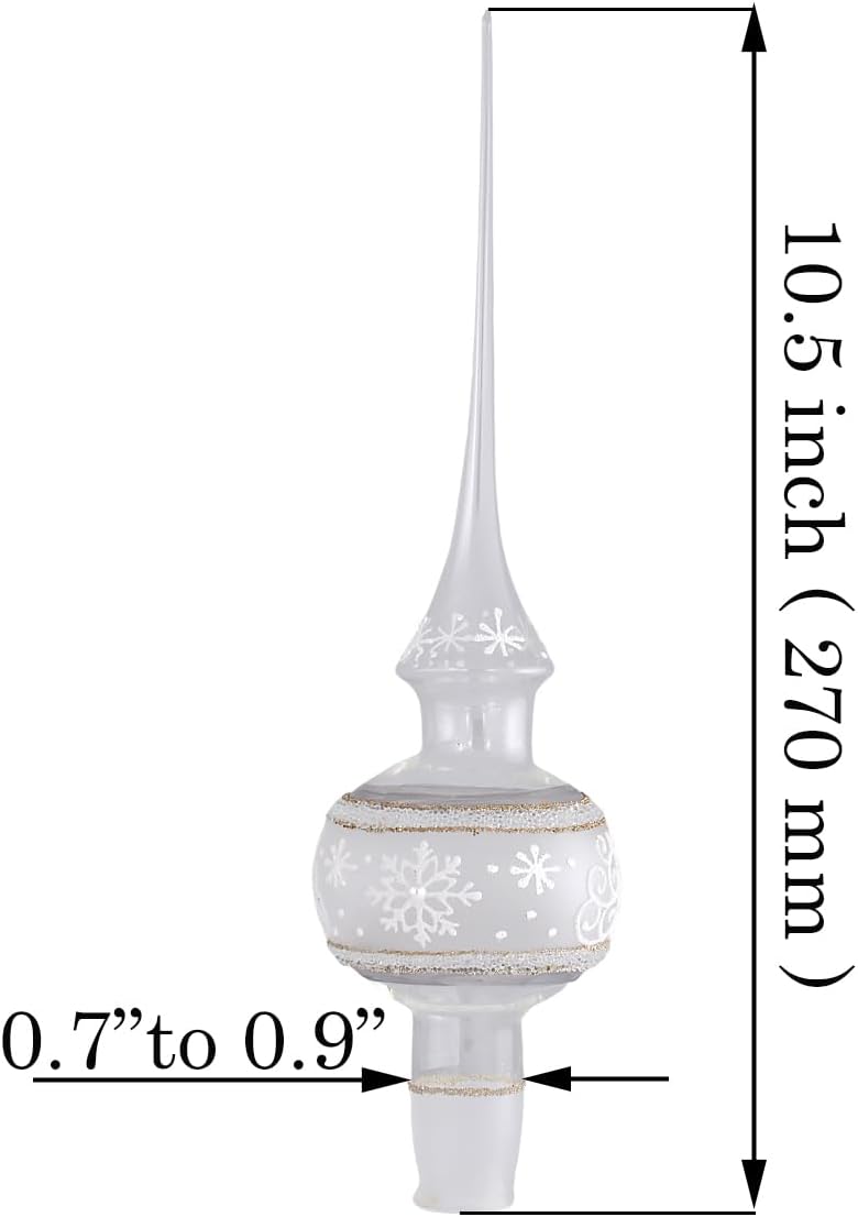 Clear Glass Christmas Tree Topper, Hand Blown 10.5 inch Finial Ornament with Snowflakes, Gift Box Included SKU: