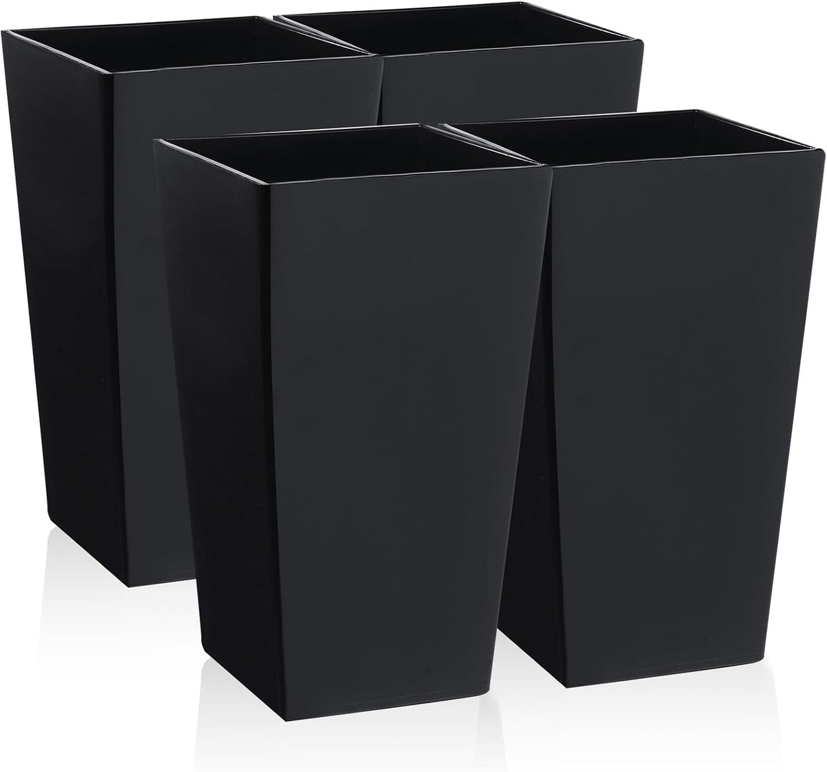 Set of 4 Tall Outdoor Planters 21 Inch Tall Tapered Square Planter with Drainage Hole Large Flower Tree Resin Flower