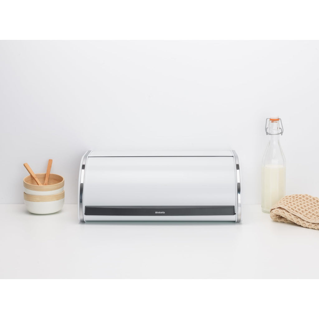 Roll Top | Large | White | Metal Front Opening Bread Store Countertop | Partly Flat Top for Extra Storage, Magnet