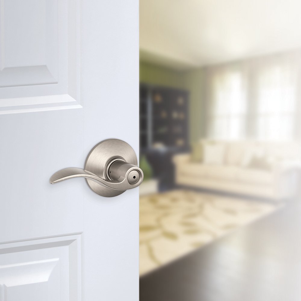Accent Bed/Bath Privacy Door Handle with Lock, Satin Nickel