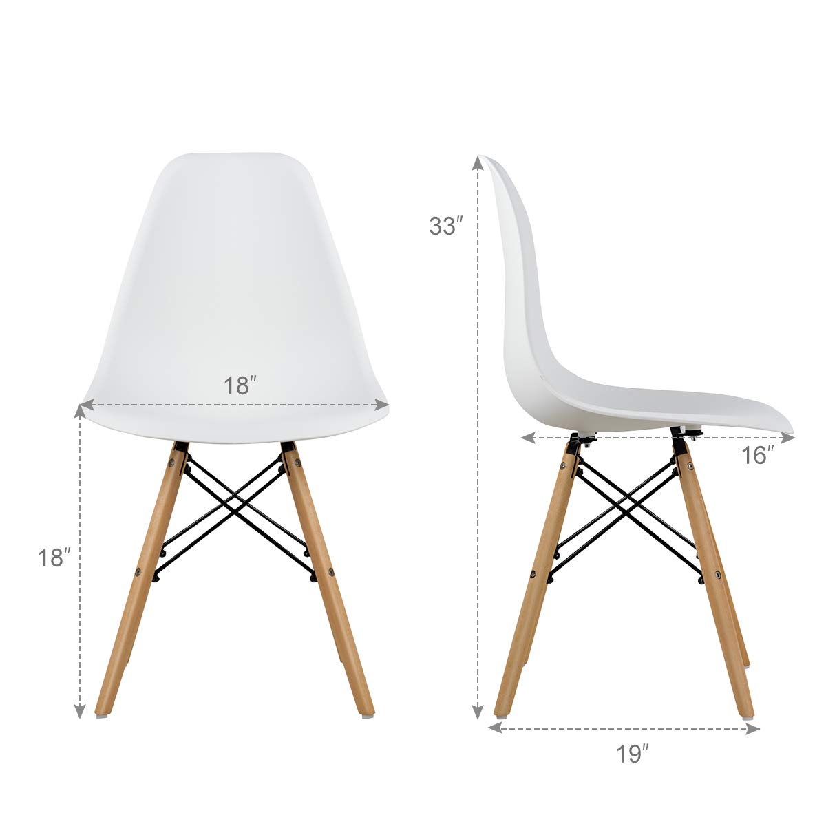 Inspired Eames Style DSW Dining Chairs, Shell Plastic Chairs with Wood Legs, Modern Armless Chairs Kitchen Bedroom, Eiffel DSW