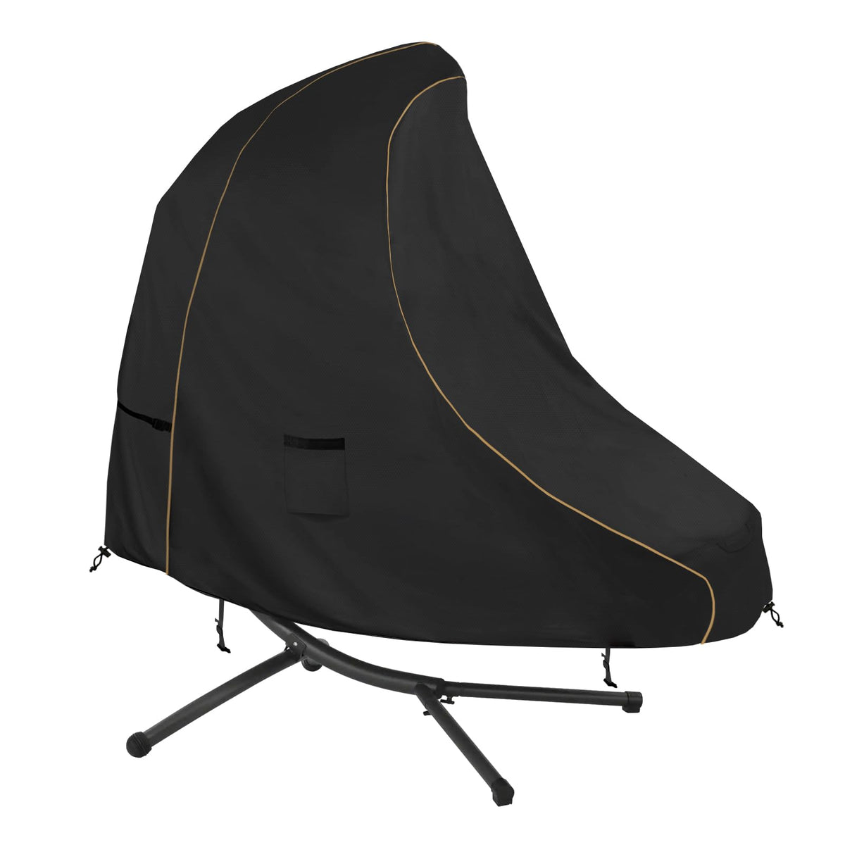 73 Inch Patio Hanging Chaise Lounge Cover - Classic Black 600D Tough Canvas Heavy Duty Waterproof Outdoor Curved