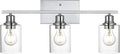 3 Light Wall Light Fixture with Clear Glass Shade Classic Bathroom Vanity Lighting Fixture in Chrome Finish Metal