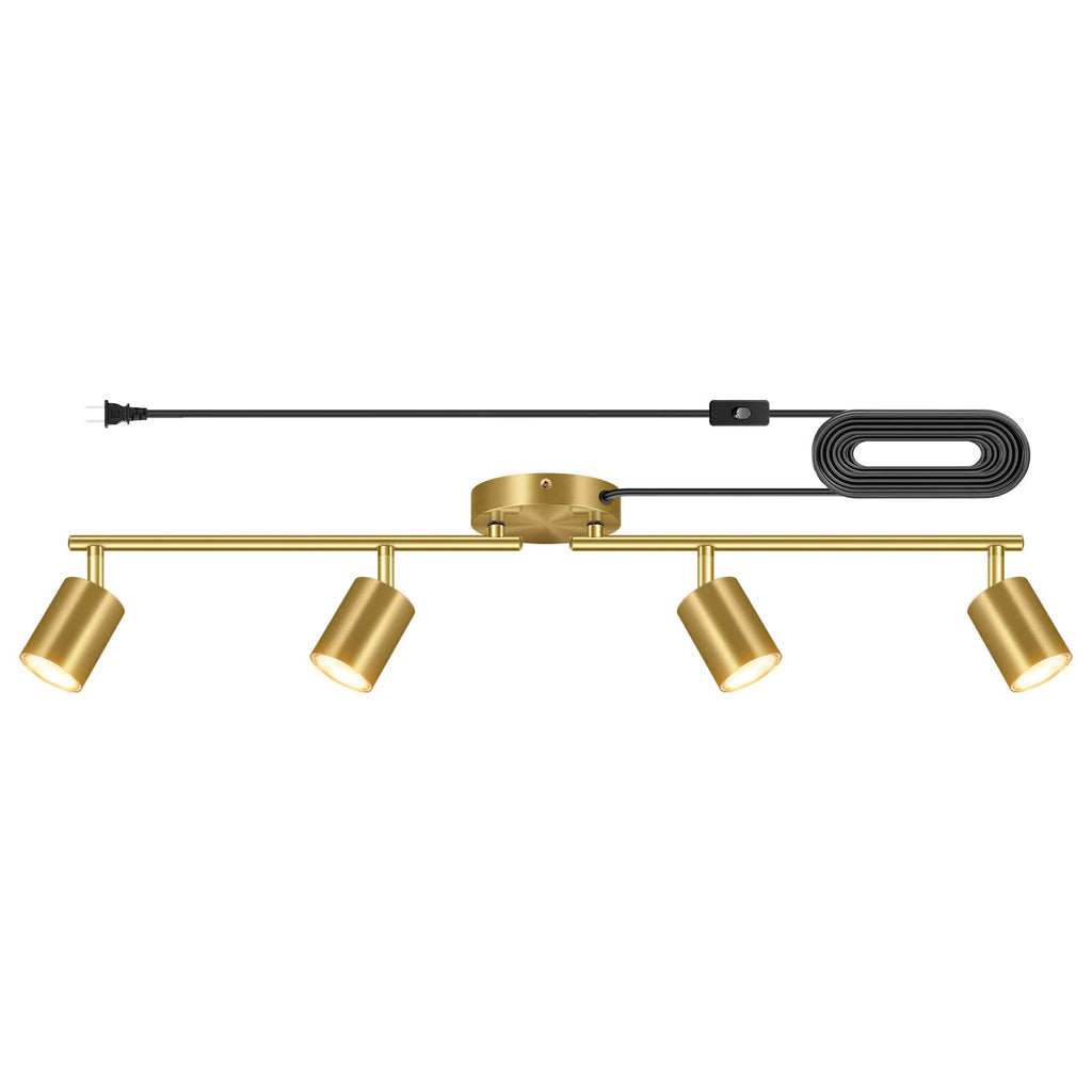 Track Lighting Plug in, LED Track Lighting Fixtures Ceiling Kit, Gold 4-Light Ceiling Light Plug-in, Wall Light