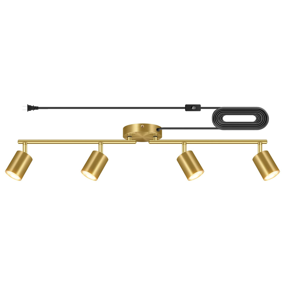 Track Lighting Plug in, LED Track Lighting Fixtures Ceiling Kit, Gold 4-Light Ceiling Light Plug-in, Wall Light