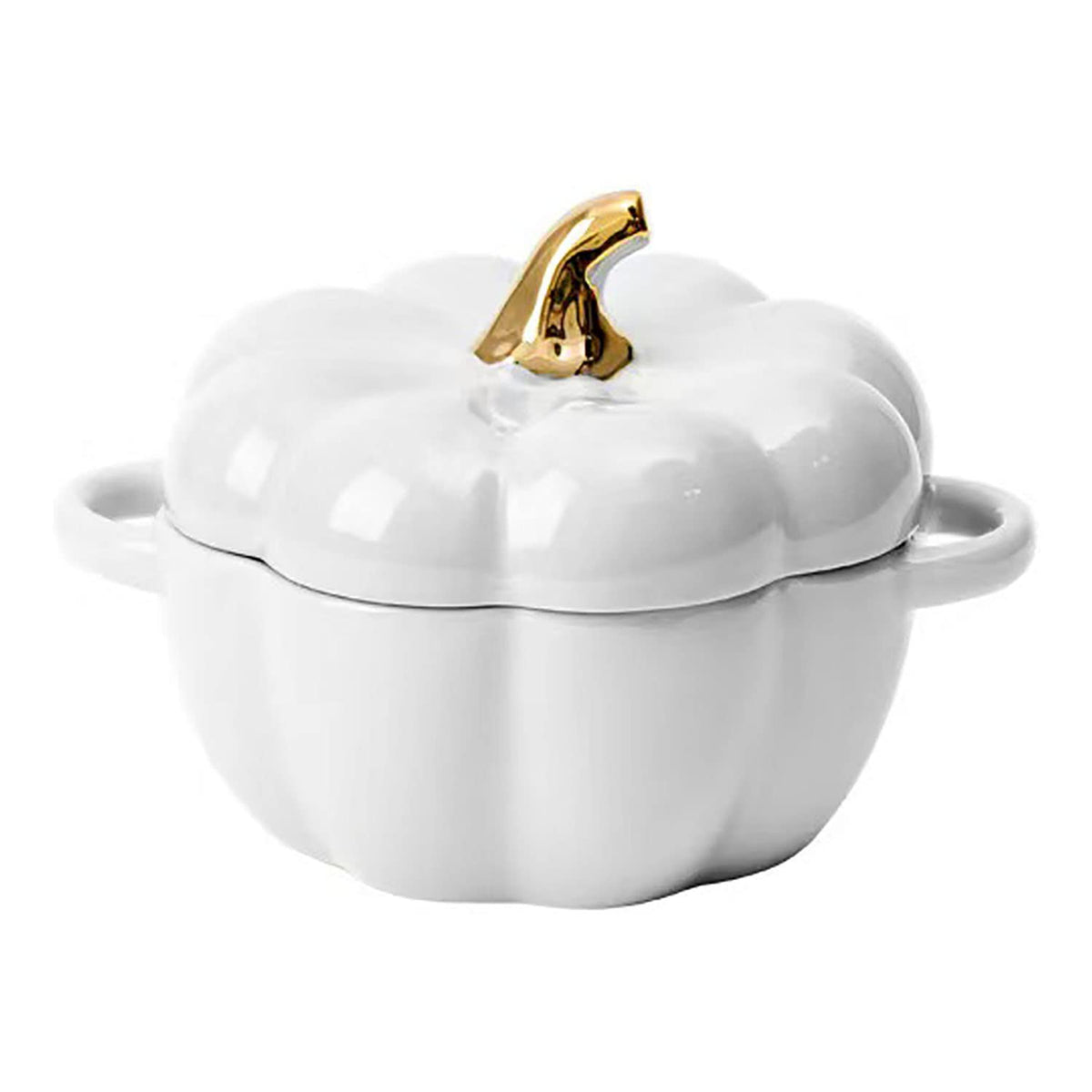 Pumpkin Bowl Set with Lid and Handle, 14 Oz Ceramic Ramekins for Baking, Casserole Dish Individual Severing Pot