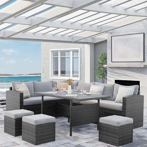 7-Piece Wicker Outdoor Patio Furniture Set - Conversation | Grey All-Weather Resistant for Patio, Garden & Porch