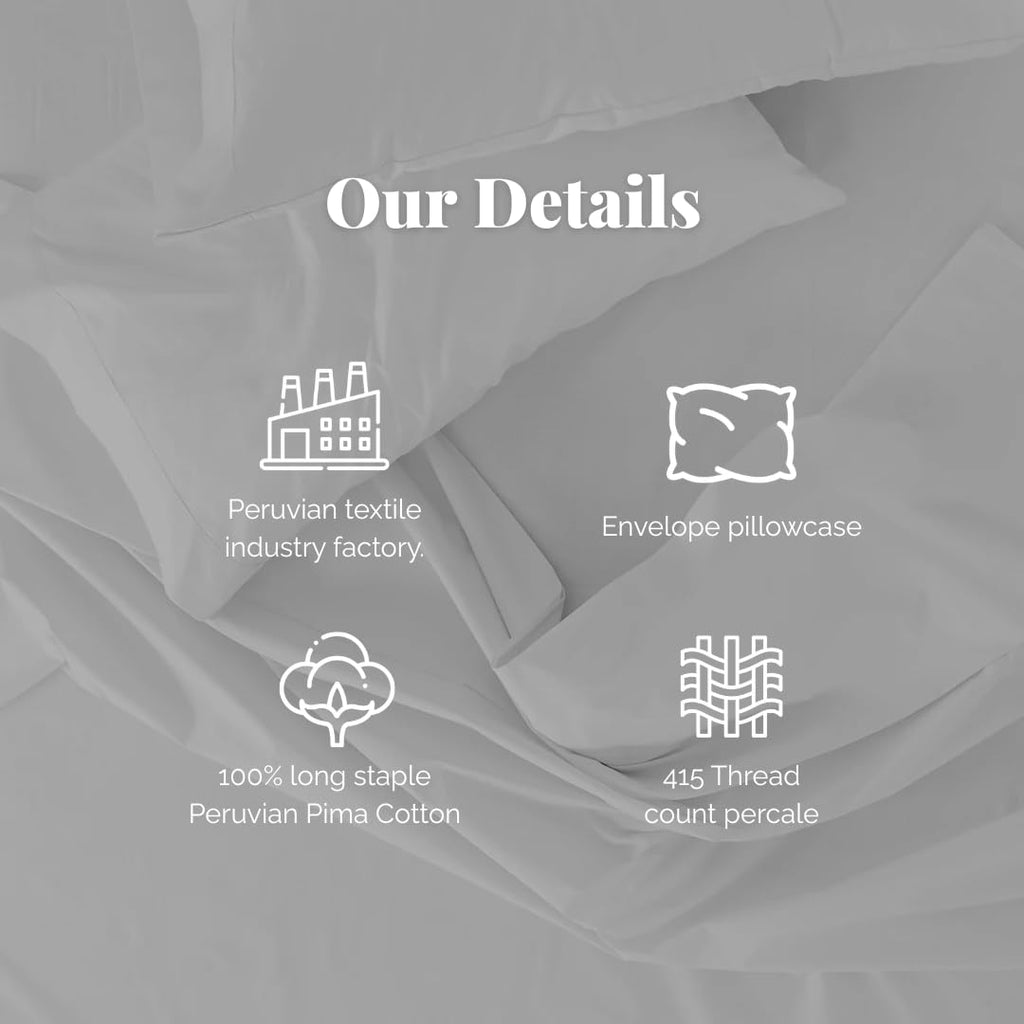415 Thread Count Percal Duvet Cover Set - 100% Peruvian Pima Cotton, 3 Piece (1 Cover, 2 Pillowcases)