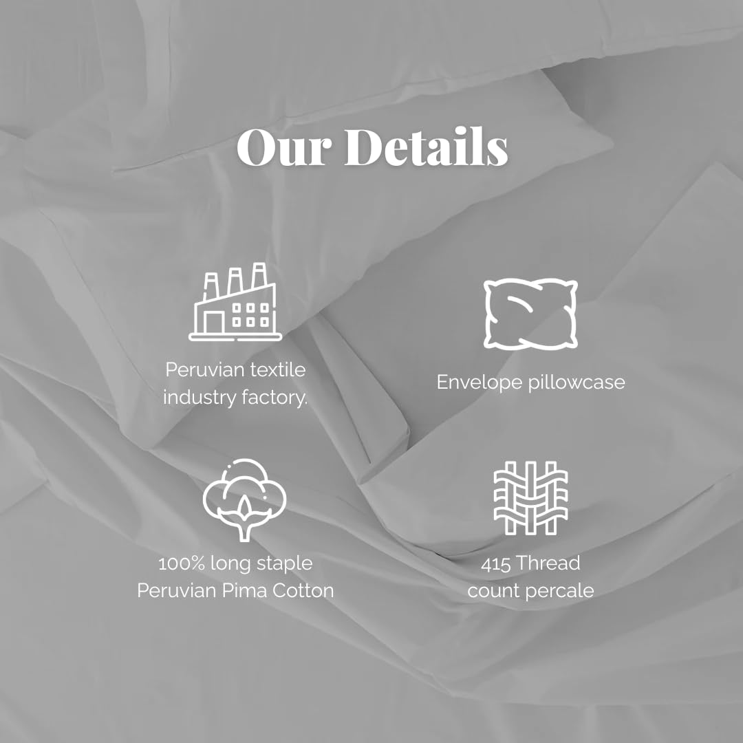 415 Thread Count Percal Duvet Cover Set - 100% Peruvian Pima Cotton, 3 Piece (1 Cover, 2 Pillowcases)