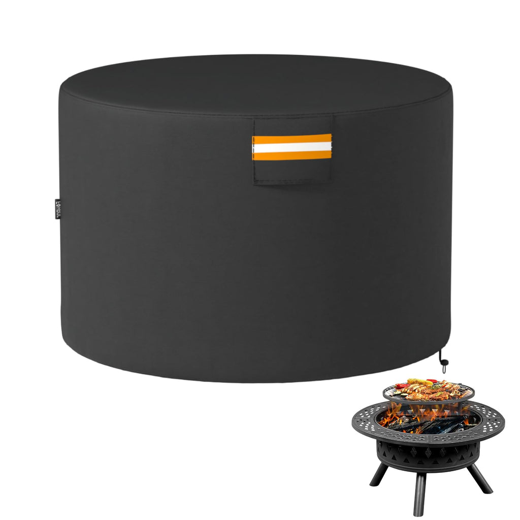 Round 38" Fire Pit Cover Waterproof Patio Fire Table Cover Heavy Duty 420D Material 50+ UV Protection for All Weather