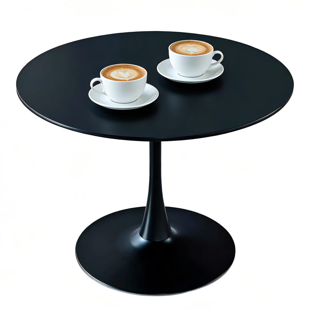 Inspired Saarinen Style Black Round Dining Table, 42 Inch Tulip Dining Table with Thickened Tabletop & Sturdy Metal Pedestal, Mid-Century