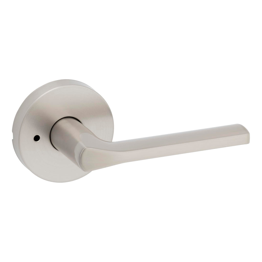 Lisbon Interior Privacy Door Handle with Lock, Round Lever , Satin Nickel Reversible Keyless Push Button Lock Door
