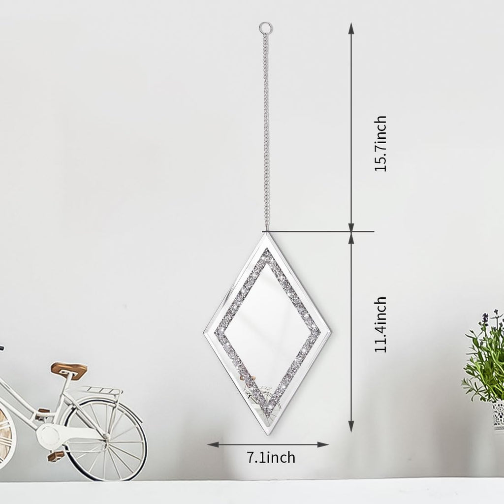 Silver Diamond Shaped Wall Mirror Set of 3, Decorative Crystal Crush Diamond Mirrors Decor