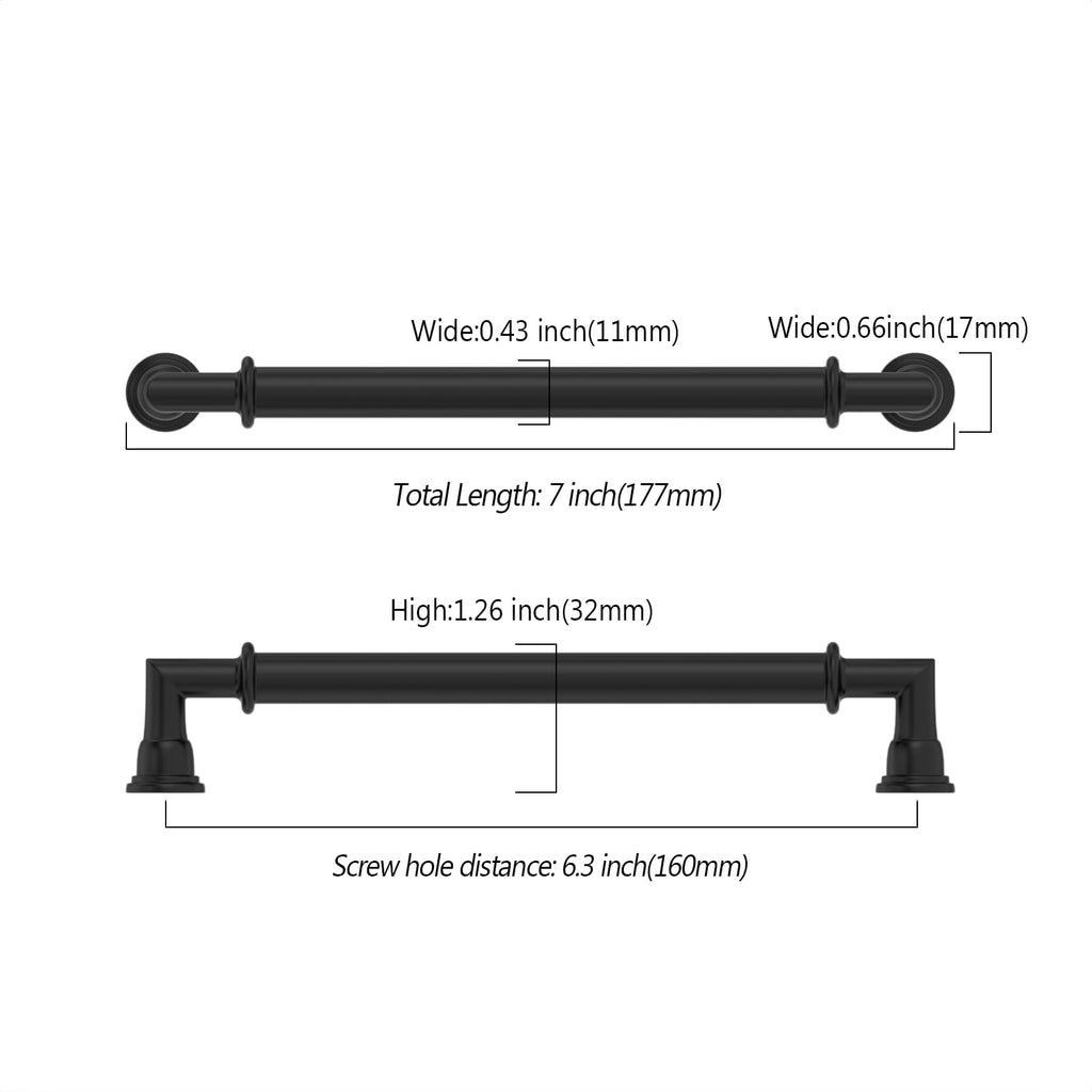 2 Pack 6.3 Inch(160mm) Matte Black Cabinet Pulls Heavy-Duty Solid Kitchen Cabinet Handles Black Drawer Hardware s