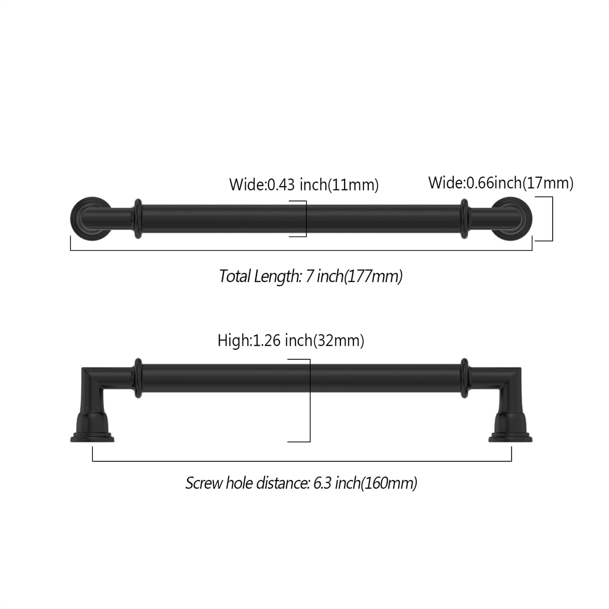 2 Pack 6.3 Inch(160mm) Matte Black Cabinet Pulls Heavy-Duty Solid Kitchen Cabinet Handles Black Drawer Hardware s